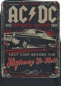 a black shirt with the words ac / dc speed shop and an image of a car