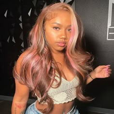 Brown Hair With Blonde Balayage, Pink Balayage, Balayage Brown, Skunk Stripe, Human Wigs, Pink Highlights, Hair Color Pink