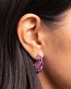 Paparazzi Accessories - Colorful Cameo - Purple Hoop Earrings - Bling by JessieK Electric Purple, Cameo Earrings, Purple Earrings, Paparazzi Accessories, Paparazzi Jewelry, Purple Hues, Butterfly Earrings, Pendant Earrings, Cable Chain