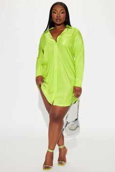 Available In White, Lime, And Magenta. Plisse Shirt Dress Collar Long Sleeves Front Pocket Button Front Stretch Dress Length = 36" 100% Polyester Imported | Lisa Plisse Shirt Dress in Lime size Large by Fashion Nova Dress Collar, Stretch Dress, Office Fashion, Collar Dress, Front Pocket, Dress Length, Fashion Nova, Button Up, Shirt Dress