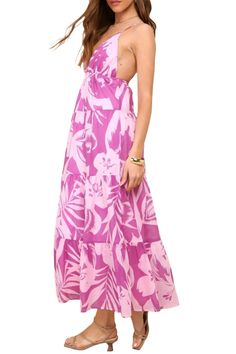 Get ready to embrace your playful Island Attitude in this Pink Tropical Floral Tiered Backless Maxi Dress! With an elastic waist for a perfect fit, this ankle length dress allows room for your hips and comes with an optional bra. Made of 100% cotton shell and lined with 100% polyester, it's perfect for any cup size and can be easily cared for. So why wait? Grab yours now and make a statement wherever you go! *All sale items are FINAL SALE and cannot be returned* Empire Waist Tops, Backless Maxi Dress, Maxi Jumpsuit, Cut Clothes, Pink Tropical, Beanie Style, Ankle Length Dress, Tropical Floral Print, Backless Maxi Dresses