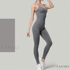 Lasaky - Fitness Tank Top and Shorts Jumpsuit for Intense Workouts, Enhances Sweat, Body Sculpting, and Yoga Practice Sporty Stretch Gray Jumpsuits And Rompers, Sporty Gray Jumpsuits And Rompers For Workout, Stretch Gray Jumpsuit For Sports, Stretch Gray Jumpsuits And Rompers For Sports, Gray Stretch Jumpsuit For Sports, Gray Stretch Athleisure Jumpsuits And Rompers, Gray Stretch Jumpsuits And Rompers For Athleisure, Yoga Bodysuit, Sport Bikinis