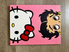 a painting of hello kitty and hello kitty on a pink background with the same character