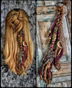 Bohemian Locs Styles, Boho Hair Wrap Tutorial, Macrame Dread Wrap Diy, Hairwrap Extension Diy, Macrame Dread Wrap, Viking Beads Hair, Decorated Dreadlocks, Hippy Hair, Boho Hair Feathers Hippie