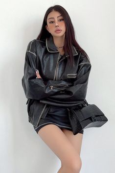 Item Type: CoatMaterial: LeatherSleeve Length: Long SleeveColor: BlackSize: S.M.L Size(cm) Clothing Length Bust Shoulder Width Sleeve Length S 59 124 58 52 M 60 128 59 53 L 61 132 60 54 Zip Cardigan, Leather Sleeve, Leather Jackets Women, Cardigan Jacket, Bandage Dress, Leather Jackets, Mesh Dress, Jacket Coat, Leather Coat