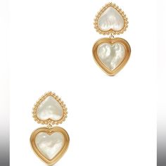 Perfect Bridal Shower, Bach Party Edition. Gold Plated Double Heart Drop Earrings With Mother Of Pearl Stones. Comes With Original Jewelry Box And Pouch Tory Burch Jewelry, Bach Party, Heart Drop Earrings, Original Jewelry, Double Heart, Statement Earrings, Mother Of Pearl, Tory Burch, Jewelry Box