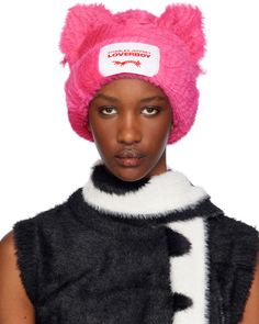 Shag-knit nylon beanie in pink. Ear appliqués, raised seams, and loose thread detailing at crown. · Logo patch at rolled brim · Concealed logo disc at back face Supplier color: Pink Charles Jeffrey Loverboy, Charles Jeffrey, Crown Logo, Red Leopard, Brown Leopard, Brim Hat, Drop Shipping, Beanie Hats, Patch Logo