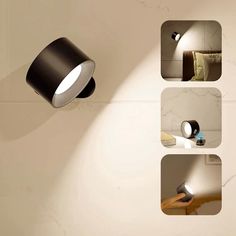 three different angles of a wall light