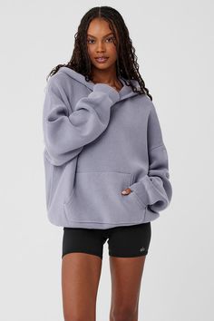 Scholar Hooded Sweater - Fog | Alo Yoga Back Women, Knit Hoodie, On Repeat, Alo Yoga, Hooded Sweater, Unisex Fashion, Cotton Yarn, Front Pocket, Kangaroo