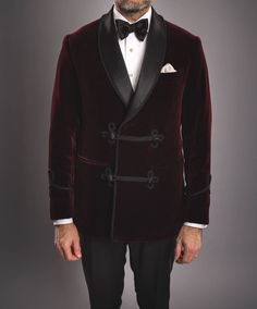 burgundy smoking jacket, holiday party outfit, men’s christmas outfit, men christmas outfit, red velvet jacket Burgundy Velvet, Party Look, Deep Burgundy, Next Holiday, Holiday Party, Bespoke