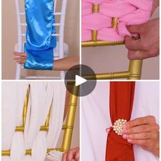 four different pictures showing how to tie a chair sash