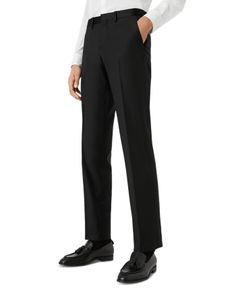 Emporio Armani Slim Tuxedo Pants Luxury Formal Bottoms With Pockets, Slim Fit Pants With Welt Pockets, Slim Fit Full Length Pants With Welt Pockets, Luxury Straight Leg Pants With Belt Loops, Luxury Straight Pants Bottoms With Pockets, Tailored Luxury Pants With Pockets, Luxury Tailored Pants With Pockets, Luxury Business Casual Trousers, Luxury Business Casual Pants