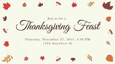 a thanksgiving feast flyer with leaves and acorns in the background on a white background