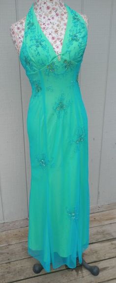 #ad Premium Teal Halter Beaded Formal Gown By Niki (Sz 4), Dresses Fitted Green Evening Dress For Pageant, Green Embellished Dress With Fitted Bodice, Sleeveless Embellished Pageant Gown, Green Embellished Gown For Pageant, Green Fitted Gown For Pageant, Embellished Green Gown For Pageant, Embellished Green Gown For Pageants, Fitted Full-length Gown For Homecoming, Green Embellished Gown With Sweetheart Neckline