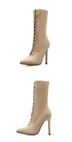 FREE SHIPPING New Boots Women 2019 Autumn Fashion Ankle Boots Pointed Toe Stiletto Heel Shoes Stretch Lace-up High Heel Botas mujer JKP1978 Fall Martin Boots With Pointed Toe, Spring High-top Martin Boots For Party, Spring Party High-top Martin Boots, Fitted High Ankle Martin Boots For Spring, Summer Heeled Boots With Reinforced Heel, Trendy Beige High Heel Martin Boots, Elegant High-top Heeled Boots For Winter, Lace-up Mid-calf Boots For Spring Parties, Elegant Lace-up Martin Boots For Winter