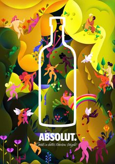 an advertisement for absolut with people in the background