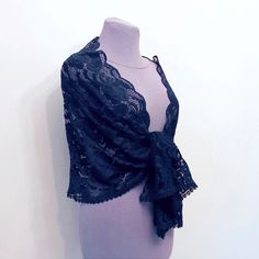 This navy blue scarf is made from amazingly soft and high quality solid color stretch lace. The edges of the scarf are trimmed with macramé lace. The  cobalt blue shawl has a rectangular shape. The scarf measures 59 x 19 inches (150 x 48 cm). Color reproduction may vary depending on monitor settings. I sew unique shawls in small quantities, by hand and exclusively for you. The scarf can be washed by hand in warm water using neutral detergents. Dry in a horizontal position on a horizontal surface. If necessary, iron only with a cold iron, do not wring out the shawl fabric. The shawl will be a wonderful gift. Due to the delicate nature of the veiled product, this is a final sale and cannot be returned, but if you have any questions please contact me, I will be sure to resolve the issues. Blue Shrug, Navy Blue Scarf, Macrame Lace, Blue Shawl, Wedding Shawl, Lace Shawl, Shawl Scarf, Blue Scarf, Stretch Lace