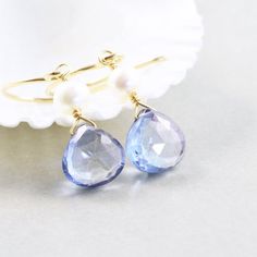 Blue Quartz Dangle Earrings, Pearl Earrings, Blue Drop Earrings, Bridesmaids Gift Blue Briolette Teardrop Earrings For Gift, Briolette Teardrop Pearl Earrings As Gift, Pearl Drop Briolette Teardrop Earrings, Briolette Teardrop Pearl Drop Earrings For Gift, Briolette Pearl Drop Teardrop Earrings For Gift, Hypoallergenic Blue Briolette Earrings, Gift Briolette Teardrop Earrings With Pearl Drop, Blue Briolette Earrings For Wedding, Blue Faceted Drop Earrings