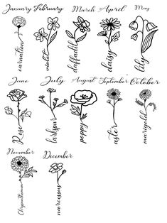 an image of flowers with names on them