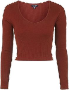 Red Ribbed V-neck Top, Brown V-neck Crop Top For Fall, Maroon Top, Topshop, Crop Tops, V Neck, Tags, Red, Women Shopping