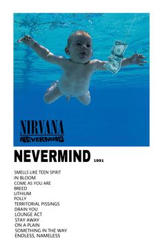 a baby swimming in the water with an ad for nirvana