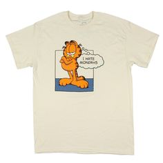 Showcase your love for the classic, sardonic humor of Garfield with this men's short sleeve t-shirt. Made from 100% cotton, this distressed cream-colored shirt offers a comfortable and vintage look. The graphic features Garfield in a comic panel, arms folded with his amazing grumpy expression, and the relatable saying "I hate Mondays." great for casual wear or as a nostalgic piece for comic strip fans, this t-shirt captures the essence of everyone's favorite lazy cat. Sardonic Humor, Garfield The Cat, Comic Panel, I Hate Mondays, Hate Mondays, Man Of The House, Lazy Cat, Target Clothes, Sewing Party