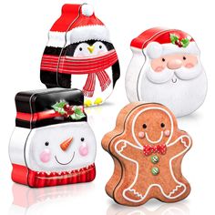 PRICES MAY VARY. TIN BOXES OF 4 DESIGN - Package include 4 tin boxes in different design, Santa Clause, snowman, penguin and gingerbread. Traditional and trendy elements for Christmas party. They can be used for card storage, candy, cookie storage and gift storage, making your gift more cute and delicate. SAFE MATERIAL - Tin boxes are made with durable tin plate. Odorless and safe to use. They are hard and durable, not easy to break or tear up, easy to clean so they can be used for quite long ti Gingerbread Penguin, Amazon Christmas Gifts, 12 Days Of Xmas, Cookie Storage, Amazon Christmas, Cookie Tin, Christmas Food Gifts, Comfort Gifts, Cookie Tins