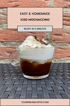 an iced mochaccino with whipped cream and chocolate on top