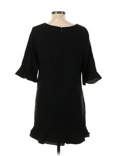 CeCe Casual Dress Size: 12 Black Dresses - used. 100% POLYESTER, Popover, Crew Neck, Solid, Short, 3/4 Sleeve | CeCe Casual Dress - Popover: Black Solid Dresses - Used - Size 12 Petite Shift Dress With Half Sleeves For Work, Elegant Shift Dress With 3/4 Sleeves, 3/4 Sleeve Ruffled Dress For Work, Workwear Dress With Ruffles And 3/4 Sleeves, Black Casual Dress, Black Dresses Casual, Solid Dress, Black Dresses, Black Solid