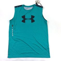 New Under Amour Athletic Heat Gear Teal And Abstract Square Printed, Loose Fit Sleeveless Shirt, Tank Top Size Youth Extra Large , Yxl New Items With Tags Casual Green Under Armour Top, Casual Green Tops By Under Armour, Under Armour Cotton Summer Tops, Summer Cotton Tops By Under Armour, Under Armour Sporty Summer Tops, Casual Blue Under Armour Top, Blue Casual Top By Under Armour, Casual Blue Top By Under Armour, Activewear Logo