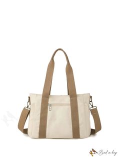 BirdinBag - Adjustable Strap Casual Canvas Shoulder Bag for Women with Multiple Pockets Cream Tote Shoulder Bag For School, Versatile Canvas Satchel For Errands, Cream Tote Bag For School, Casual Canvas Bag With Adjustable Handle For Travel, White Bags With Adjustable Handle For Everyday Use, Beige Canvas Satchel Bag With Zipper, Large Capacity Beige Rectangular Diaper Bag, Beige Large Capacity Rectangular Diaper Bag, Large Capacity Rectangular Beige Diaper Bag