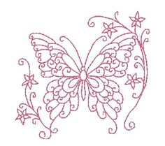 a pink butterfly with swirls on it's wings