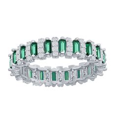 Add a pop of color to your favorite ensembles with this stylish green and white cubic zirconia ring. Add a pop of color to your favorite ensembles with this stylish green and white cubic zirconia ring. Width: 0.4 in. Metal: sterling silver Plating: rhodium Finish: polished Packaging: boxedSTONE DETAILS Stone type: cubic zirconia Color: green, white Total weight: 4 ct. Center stone size: 1.5 mm x 3 mm Shape: baguette cut Setting: prong Gemstones may have been treated to enhance their appearance. Baguette Ring, Cubic Zirconia Rings, Affordable Jewelry, Baguette Cut, Stackable Rings, Womens Jewelry Rings, Green And White, Cubic Zirconia, Color Pop