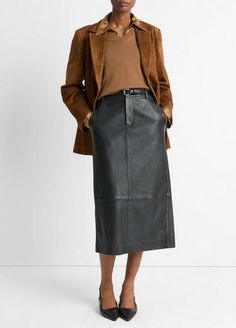 Buy Leather Mid-Rise Pencil Skirt for USD 1050.00 | Vince Leather Pencil Skirt Outfit, Pencil Skirt Outfit, Baby Clothes Sale, Paris Trip, Suede Blazer, Leather Pencil Skirt, Sweater Collection, Pencil Skirt Black, Skirt Vintage