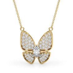 NEW 14k YELLOW GOLD DIAMOND BUTTERFLY PENDANT NECKLACE CHARM | eBay Fine Jewelry Yellow Gold Butterfly Necklace, Yellow Gold Diamond Butterfly Necklace With Charm, Yellow Gold Pendant Necklace With Butterfly Charm, Butterfly-shaped Yellow Gold Jewelry With Diamond Accents, Yellow Gold Butterfly Pendant Necklace, Unique Jewelry Gifts, Butterfly Pendant Necklace, Diamond Gift, Marquise Diamond