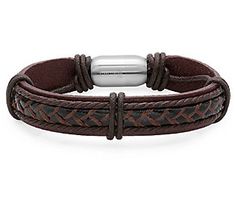 An everyday accent that suits his distinctive style, this braided leather bracelet is the finishing touch he'll reach for again and again. From Steel by Design® Jewelry. Brown Leather Bracelet, Genuine Leather Bracelet, Bracelets Design, Braided Leather Bracelet, Mens Leather Bracelet, Leather Wrap Bracelet, Jewelry Online Shopping, Leather Cuffs, Braided Bracelets