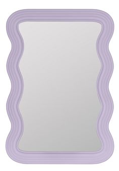 a mirror that is in the shape of a frame with wavy lines on it and a light purple border