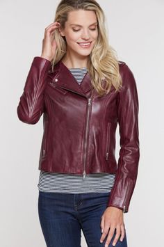 Harper Lambskin Leather Moto Jacket Shoulder Stretch, Leather Moto, Leather Moto Jacket, Moto Jacket, Lambskin Leather, Biker Jacket, High Quality Leather, Simple Way, Red Leather Jacket