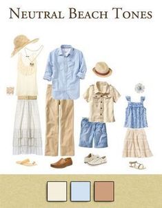 the book is titled neutral beach tones, with pictures of clothes and hats on display