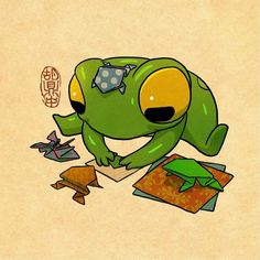 Origami Frog, Way To Success, Green Frog, Cute Little Drawings