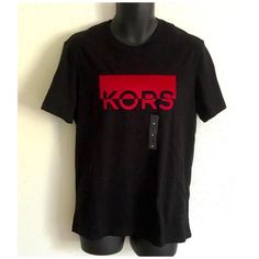 Michael Kors Black And Red Velvet Graphic Design On It 100% Cotton , Round Neck Fitted Logo Top With Short Sleeves, Fitted Short Sleeve Tops With Logo, Red Crew Neck Top With Logo, Black Logo Top With Short Sleeves, Black Fitted Tops With Logo, Black Short Sleeve Tops With Logo, Red Graphic Tee With Logo, Red Short Sleeve Tops With Logo, Michael Kors Black Crew Neck Top