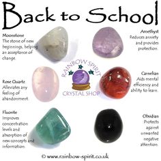 The crystals in this set have been carefully selected to complement each other as touchstones of support for children going back to school at the beginning of an academic break, long summer holidays or after a period of absence. The set includes six stones (Moonstone, Rose Quartz, Fluorite, Amethyst, Carnelian and Obsidian) and a pouch, and comes as a set with a mini print of the poster of information to explain each stone. This is one of our 'stock' items, so the photograph is an example of the New Moon Crystals Stones, Crystal Healing Chart, Crystal Vibes, Crystal Aesthetic, Crystal Guide, Crystals Healing Properties, Spiritual Crystals, Crystal Healing Stones, Witchy Things