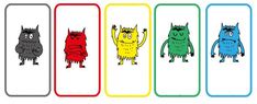 four colorful bookmarks with cartoon monsters on them