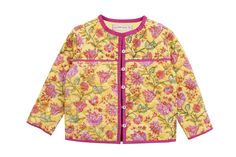 Kids Quilted Jacket/Indian Hand Block/Sanganeri Printed 100% Fine Cotton. Available in all the as sizes mentioned below. Description Complete hand printed neatly stitched kids coat/jacket gives warmth and style as well. Best way to gift your loved ones on any occasion. Unique blend of tradition and traditional styles of printing. It is 100% eco friendly, warm and cozy.  Outer shell : Printed floral cotton fabric filling           : 100% cotton  Inner Shell  : Solid dyed cotton fabric  Size    Chest (inch)      Front Length (inch)     Across Shoulder (inch)                        1-2y     27.0                       15.0                                   10.5 3-4Y            28.0                      17.0                                    11.0 5-6Y    29.0                          19.0 Fitted Cotton Outerwear For Festive Season, Festive Fitted Cotton Outerwear, Traditional Yellow Outerwear For Spring, Traditional Yellow Spring Outerwear, Traditional Cotton Outerwear For Spring, Festive Long Sleeve Cotton Outerwear, Kids Quilted Jacket, Quilted Coats, Traditional Styles