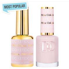 DND DC Duo 100% Pure Gel Pack: 1 Gel Lacquer .5 oz + 1 Lacquer .5oz Matching Color With the new formula, Daisy Gel Nail Polish system needs only Gel Color and Top Coat, eliminating the use of Base Coat and Bond. It lasts to 21 days. LED and UV cured. Made in USA. Pina Colada Nail Color, Dnd 137 Pina Colada, Dnd 865 Pearly Pink, Dc Duo Gel Colors, Dnd Soft Pink, Dc Gel Polish Colors, Dnd Summer Colors 2024, Nurse Nails, Pink Nail Polish Colors