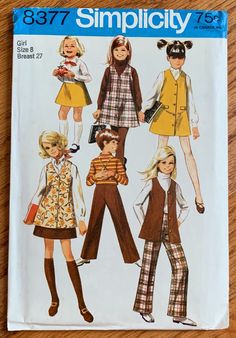 ©1969 Simplicity printed pattern #8377 Girls Jumper or Vest, Skirt and Pants size 8 breast 27 waist 23.5 hip 28 FACTORY FOLDS with instructions. Envelope good: tab intact, tanned. Listing is for a vintage sewing pattern. This is NOT a digital download, reproduction pattern or finished garment. 📦 USPS SHIPPING INFO: Approx. 3 oz plus stiff envelope Shipping options: first class or priority Click onto 'Shipping & Policies' below for shipping details. ALL SALES FINAL. ✂️ Related items in my sh Skirt And Pants, Vest Skirt, Girls Jumpers, Sewing Patterns Girls, Retro Mode, Simplicity Sewing, Couture Vintage, Simplicity Sewing Patterns, Simplicity Patterns