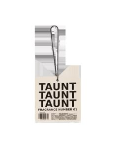 a tag with the words taunt taunt on it, hanging from a string