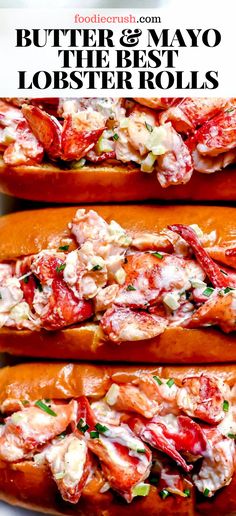 two lobster sandwiches with butter and mayo on them