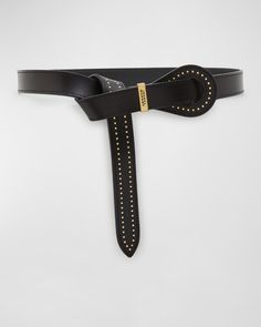 Isabel Marant "Brindi" pullthrough belt in leather and brass     Cut to size     Golden loop; engraved logo     Tonal stitching     Tapered end     Dry clean    Made in Italy Belts 2023, Jon Pardi, Fashion Reels, Girls Belts, Leather And Brass, Embellished Jacket, Beautiful Belts, Leather Crafts