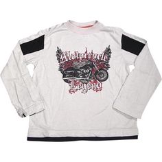 Wild Mango - Boys Varsity Panel Long Sleeve Tee Shirt, Grey, Ribbed Neck, Layered Hem, Motorcycle Legend Graphic, 60% Cotton 40% Polyester, Made in China, #32061 32-061 Size: 4.  Color: Gray.  Gender: male.  Age Group: kids. Boy Activewear, Long Sleeve Tee Shirt, Cotton Fashion, Kids Clothes Boys, Stunning Outfits, Fashion T Shirt, Swaggy Outfits, Comfortable Tops, Long Sleeve Tee Shirts